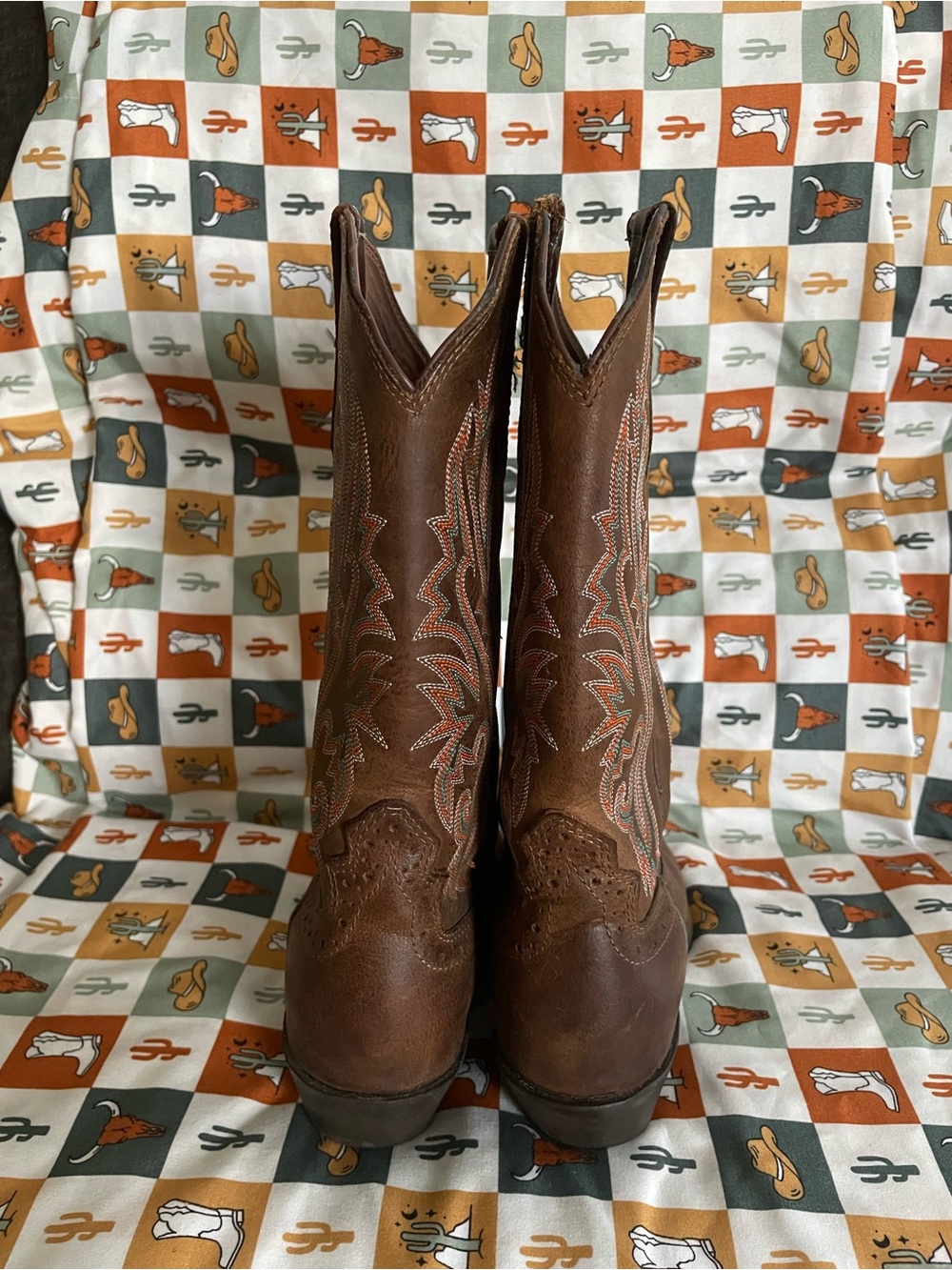 Brazos Womens Classic Brown Embroidered Western Cowboy Boots - Picture 2 of 8